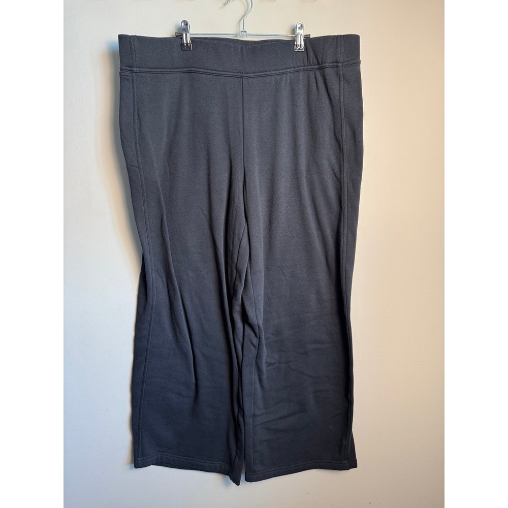 Lands End Womens Black Serious Sweats Wide Leg Pants 2X Cozy Lounge Athleisure
